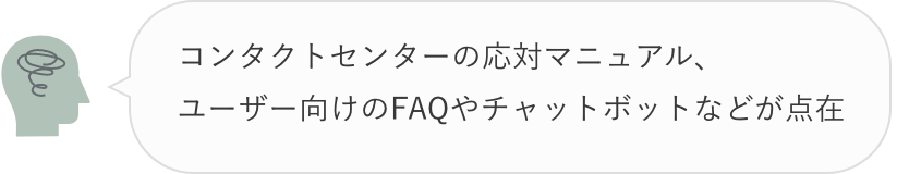 コンタクトセンターの応対マニュアル、ユーザー向けのFAQやチャットボットなどが点在